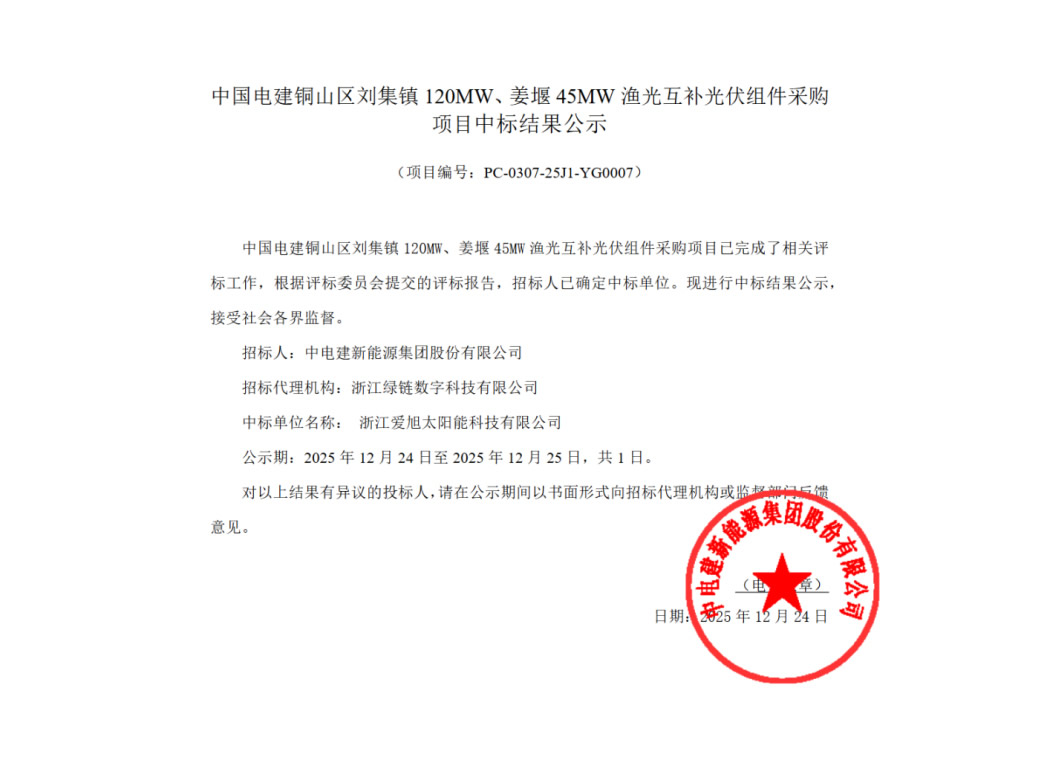 直流侧184MW！AG8亚洲游戏ABC中标中国电建渔光互补项目